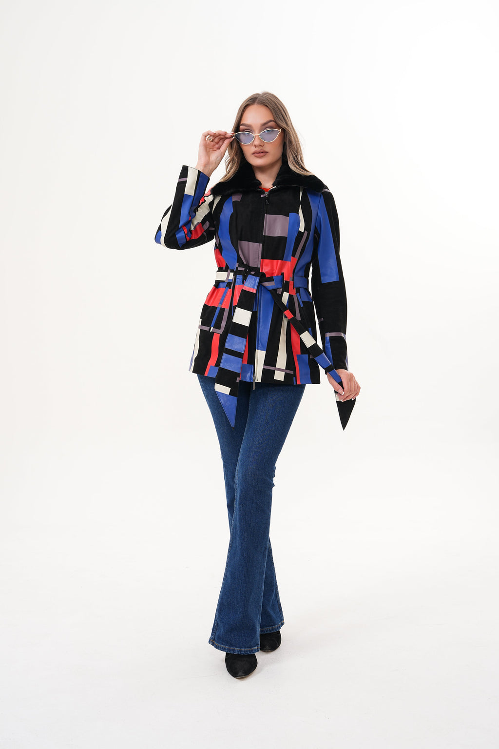 The Mirage Geo Pattern Leather Women Jacket