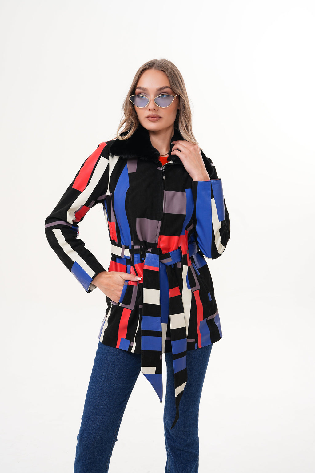 The Mirage Geo Pattern Leather Women Jacket