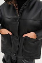 The Arlena Black &amp; Leopard Shearling Leather Women Jacket