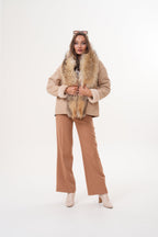 The Elise Beige Shearling Leather Women Jacket