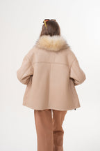 The Elise Beige Shearling Leather Women Jacket