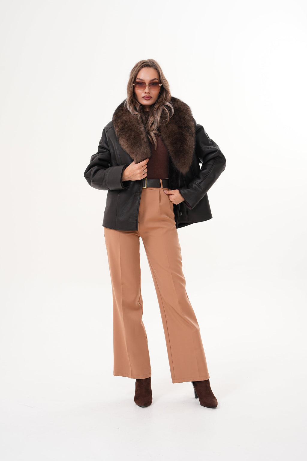 The Estelle Black & Brown Shearling Leather Women Jacket