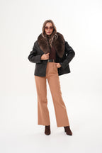 The Estelle Black & Brown Shearling Leather Women Jacket