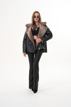 The Duchess Shearling Brown Leather Women Hooded Jacket