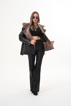 The Duchess Shearling Brown Leather Women Hooded Jacket