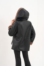 The Duchess Shearling Brown Leather Women Hooded Jacket