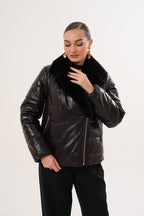 The Elvaris Dark Chocolate Leather Women Jacket with Fur Collar