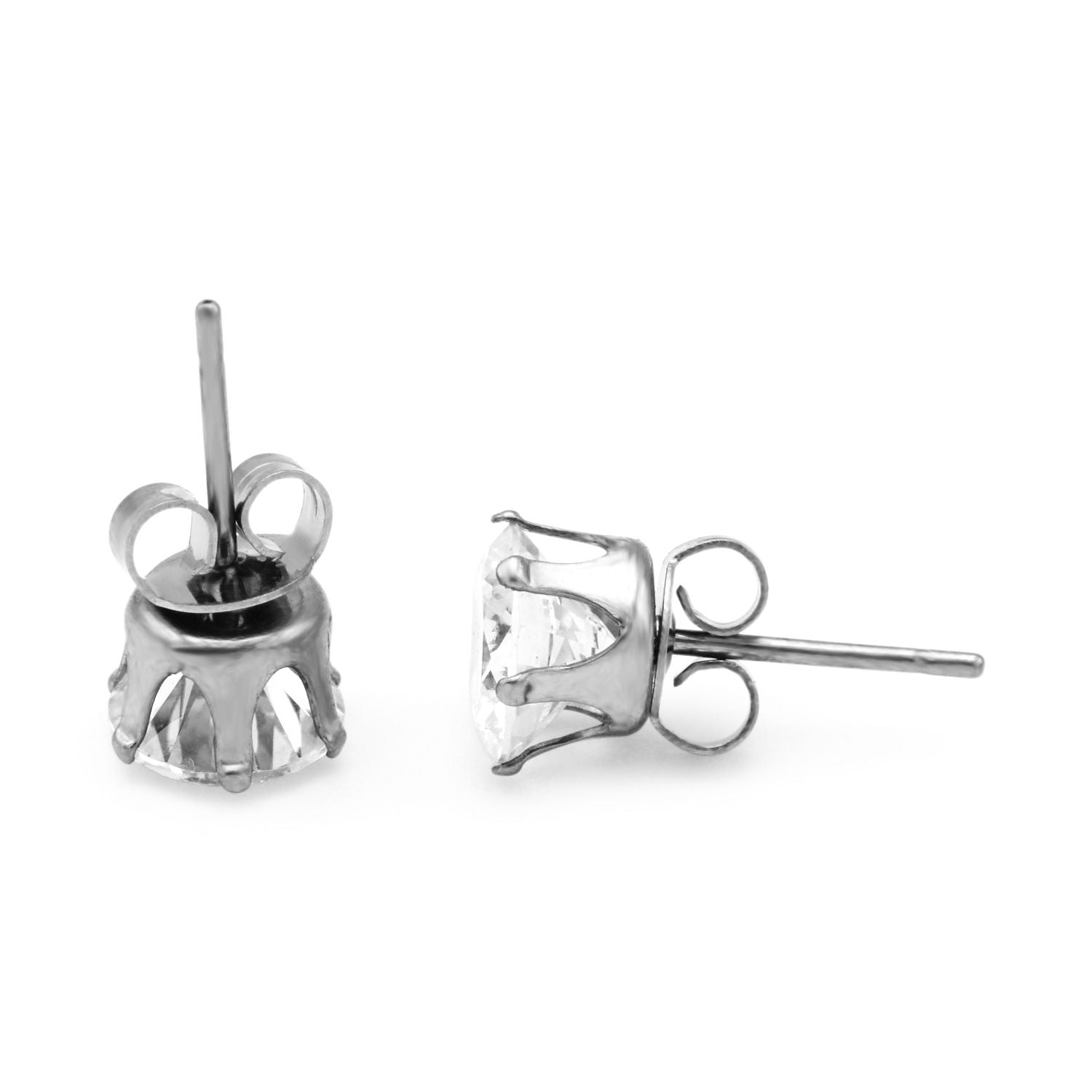 Cubic Zirconia Round Stud Earrings Stainless Steel Silver Jewelry Men Women