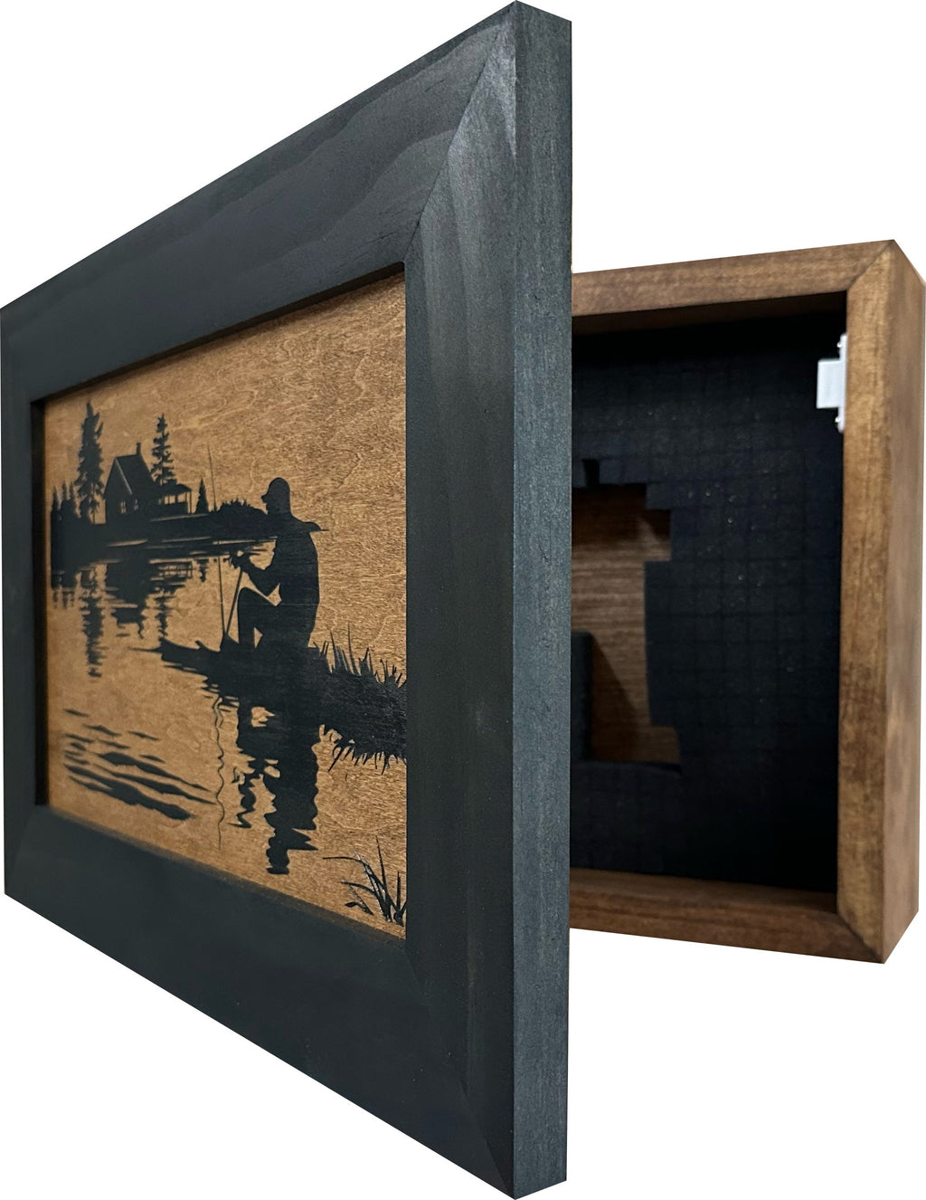 Rather Be Fishing Hidden Gun Safe - Handcrafted Gun Concealment Decor - Hidden Gun Shelf with Magnetic Lock for Quick Access - Hidden Wall Safe for Secure Storage - Made in USA