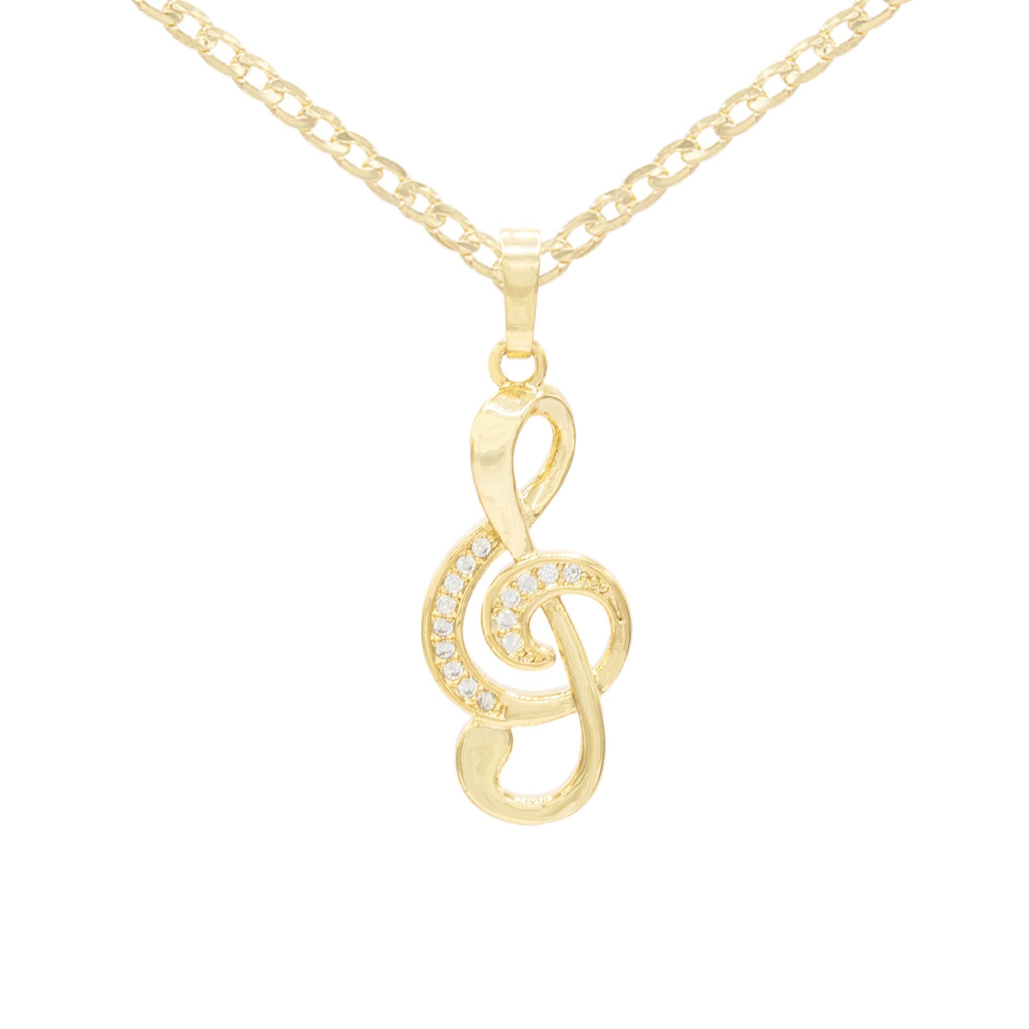 Cubic Zirconia 14K Gold Filled Music Note Pendant Necklace Set