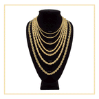 14K Gold Plated Rope Chain Twisted Link Necklace for Men 18" 20" 24" 30" Length | 2 mm - 7 mm Width