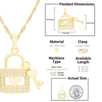 Cubic Zirconia 14K Gold Filled Lock Heart Key Pendant Necklace Set