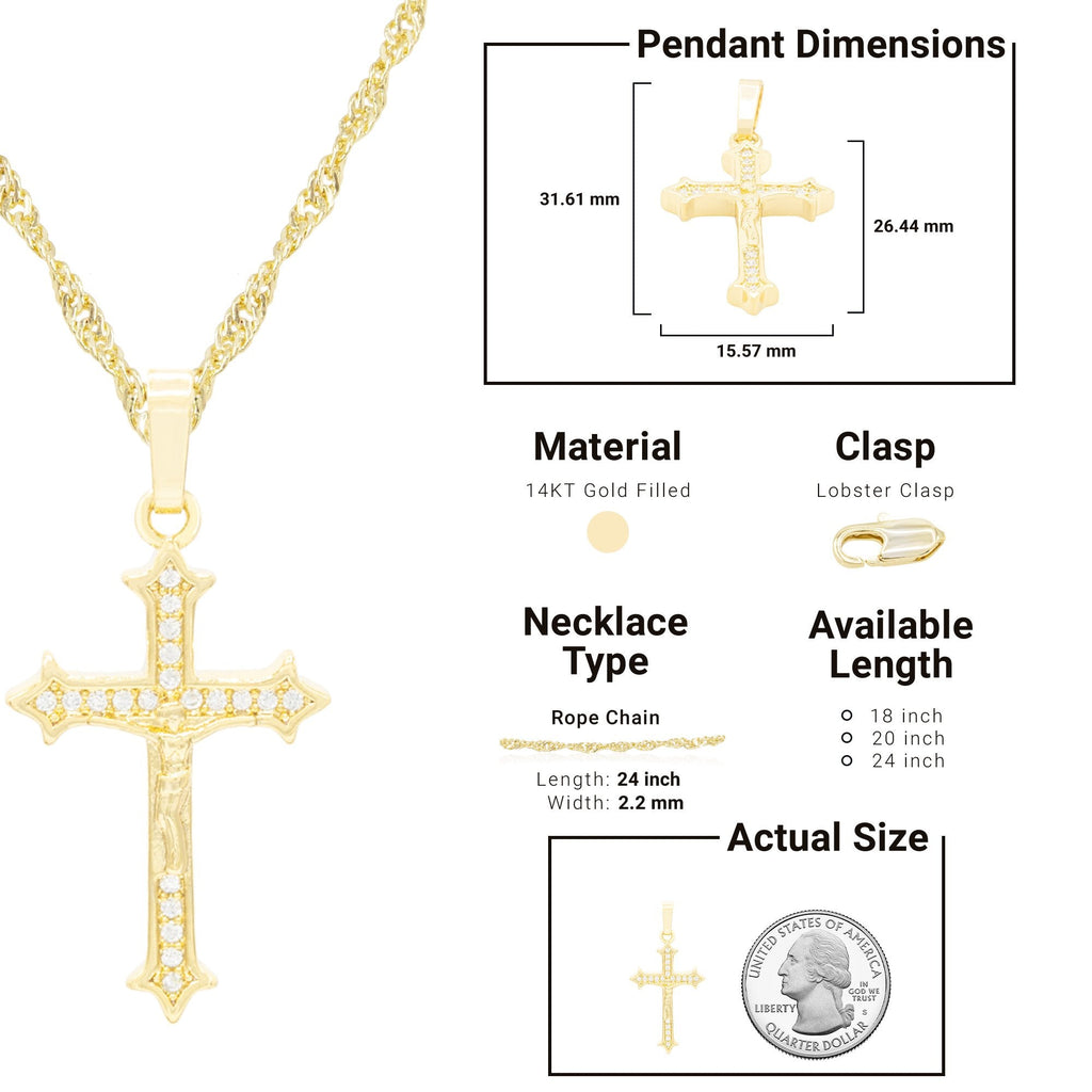 CZ Cross Cubic Zirconia Pendant With Necklace Set 14K Gold Filled