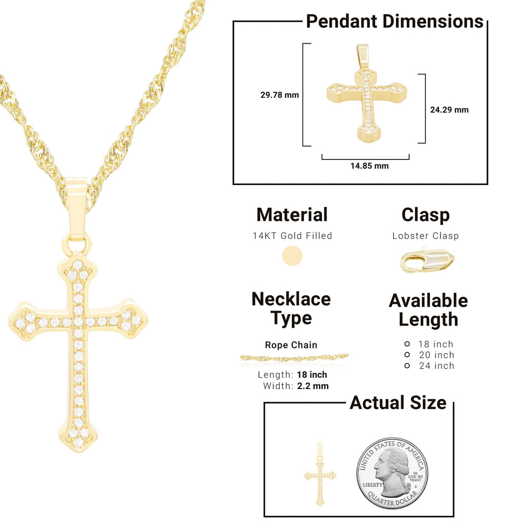 Cross Pendant Cubic Zirconia 14K Gold Filled Chain Necklace Set