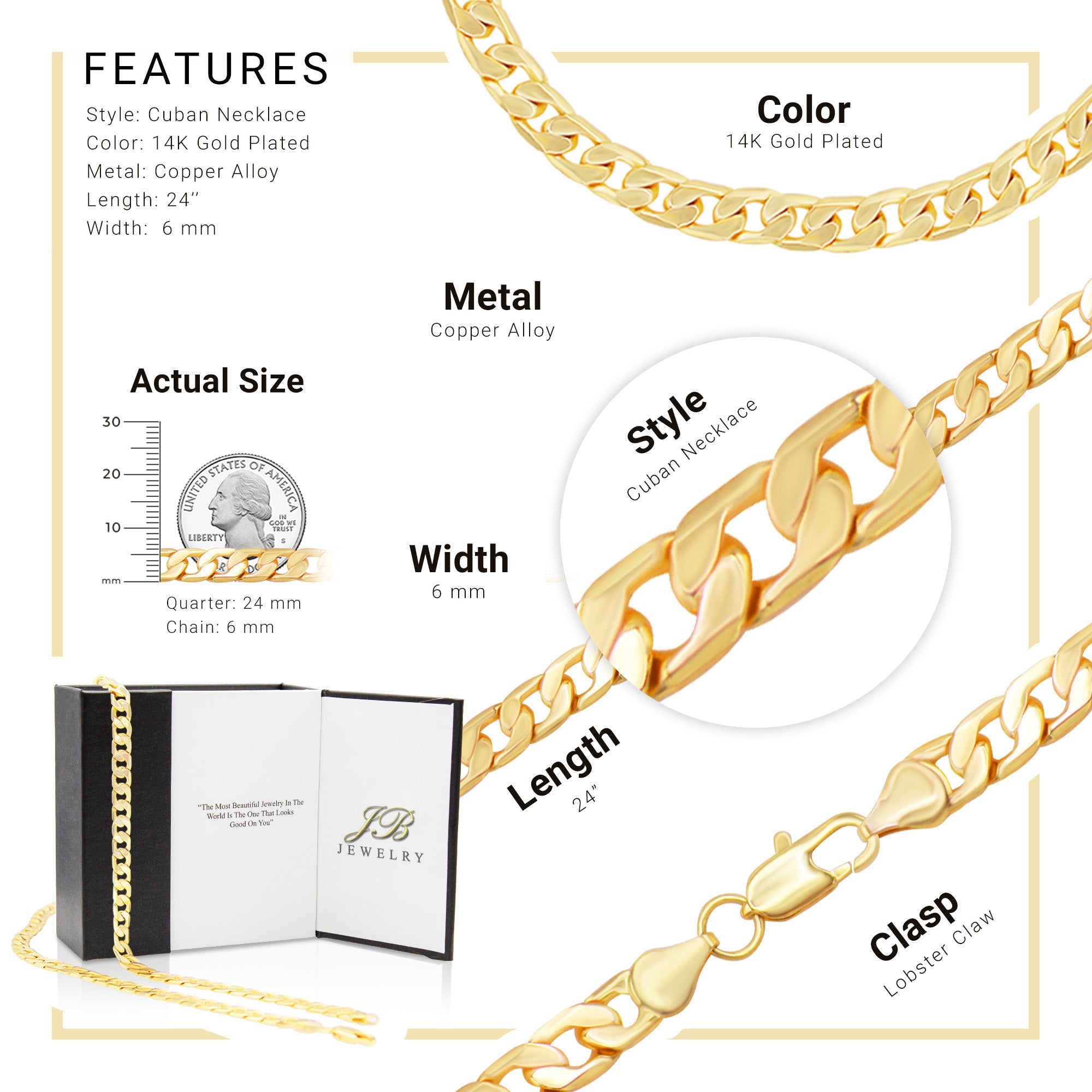 Cuban Link 14K Gold Filled Necklace 24" For Men