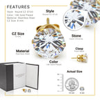 Cubic Zirconia Round 14K Gold Filled Stud Earrings Stainless Steel Jewelry Men Women