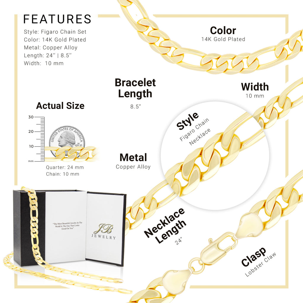 14K Gold Filled Figaro Chain Necklace 24" Bracelet 8.5" Set