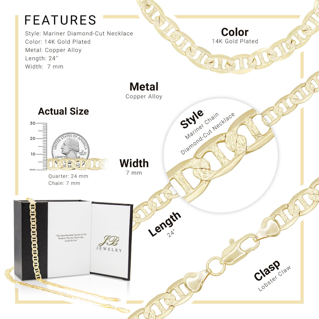 Diamond-Cut 14K Gold Filled Mariner Chain Necklace 24" 7 mm