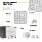 Square 17 Cubic Zirconia Earrings 14K Gold Filled Silver Hip Hop Studs Jewelry Women Men