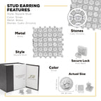 Double Square 7 Cubic Zirconia Earrings 14K Gold Filled Silver Hip Hop Studs Jewelry Women Men