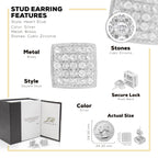 Square 16 Cubic Zirconia Earrings 14K Gold Filled Silver Hip Hop Studs Jewelry Women Men