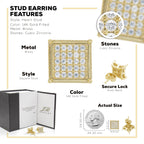 Square 18 Cubic Zirconia Earrings 14K Gold Filled Silver Hip Hop Studs Jewelry Women Men