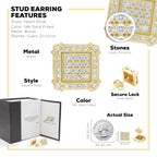 Square 10 Cubic Zirconia Earrings 14K Gold Filled Silver Hip Hop Studs Jewelry Women Men