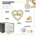 Heart 14 Cubic Zirconia Earrings 14K Gold Filled Silver Hip Hop Studs Jewelry Women