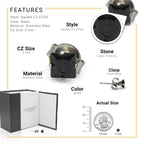 Cubic Zirconia Square Stud Earrings Stainless Steel Black Jewelry Men Women