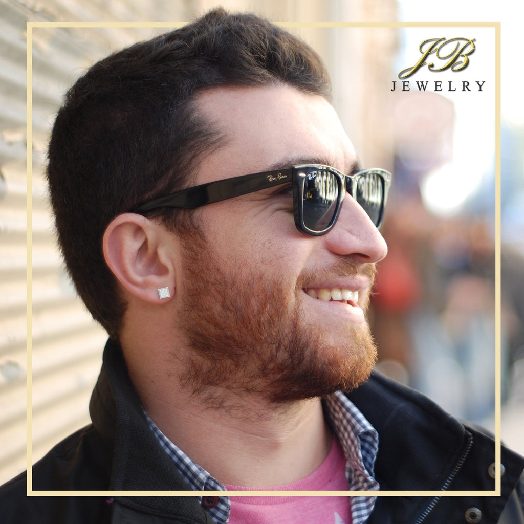 Square 18 Cubic Zirconia Earrings 14K Gold Filled Silver Hip Hop Studs Jewelry Women Men