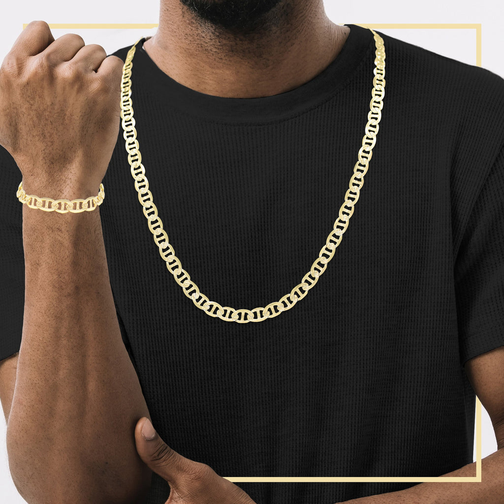 Diamond-Cut 14K Gold Filled Mariner Chain Necklace 24" Bracelet 8.5" Set 7 mm