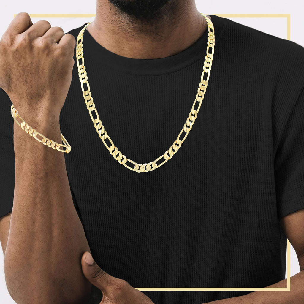14K Gold Filled Figaro Chain Necklace 24" Bracelet 8.5" Set