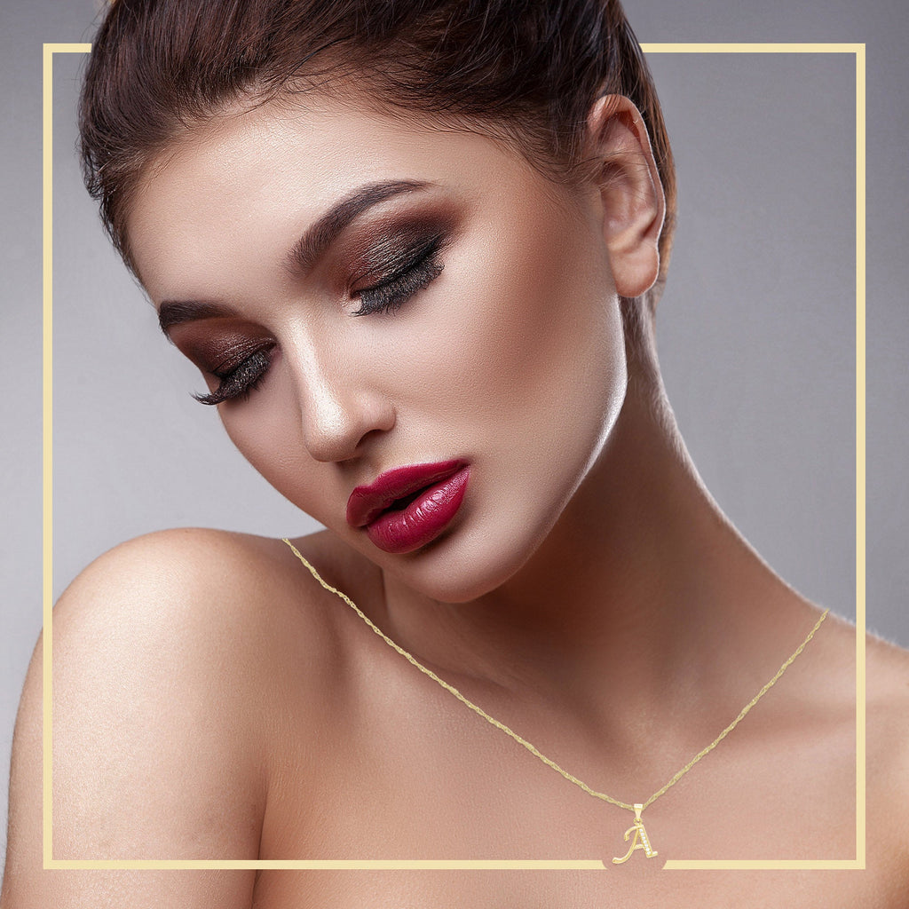 Alphabet A-Z Initial Letter CZ Pendant 14K Gold Filled Rope Chain Set 18" 20" 24" Women