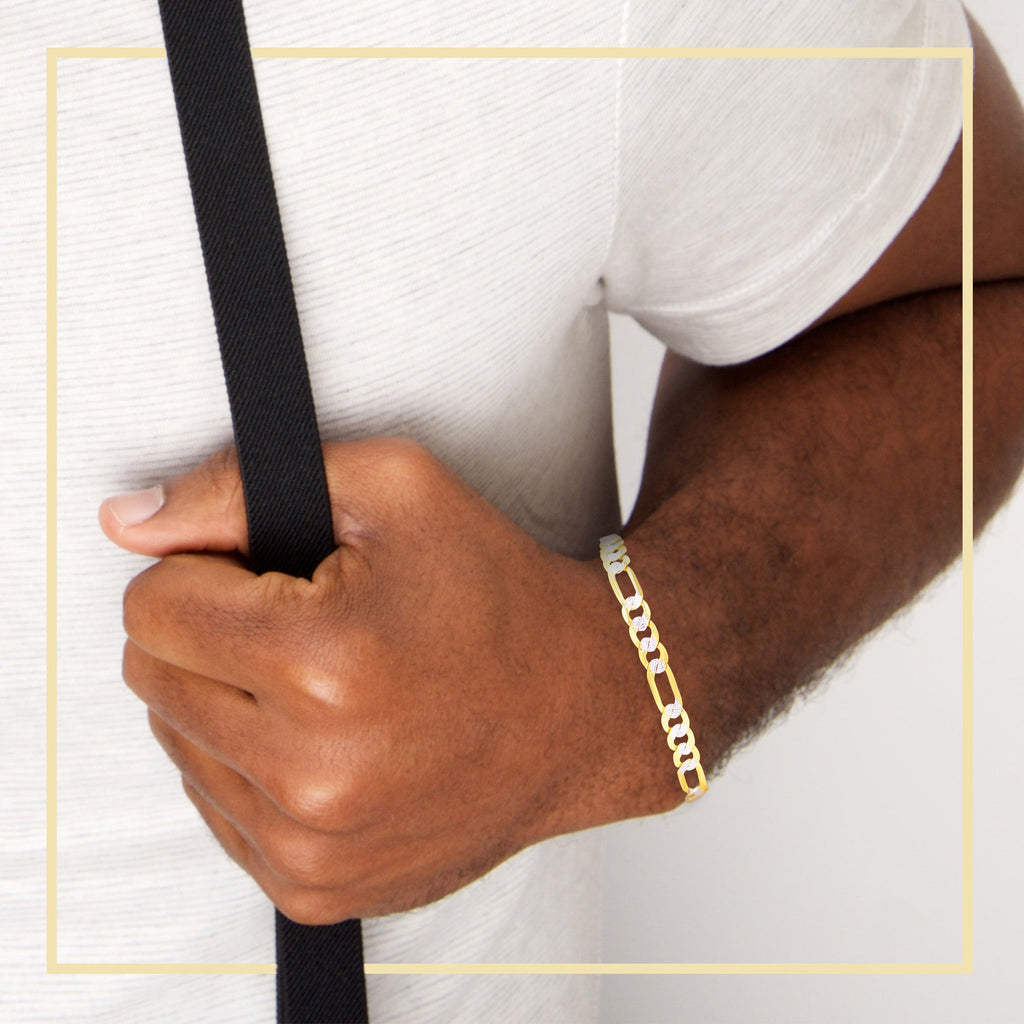 Diamond-Cut Figaro Chain 14K Gold Filled Bracelet 8.5" Lobster Claw Clas Men Jewelry 6 mm