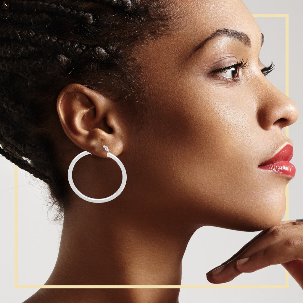 Silver Hoops Women Hip Hop Earrings 3 mm 25 - 70 mm