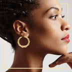 Bamboo Hoop Earrings 14K Gold Plated Women Jewelry 50 mm