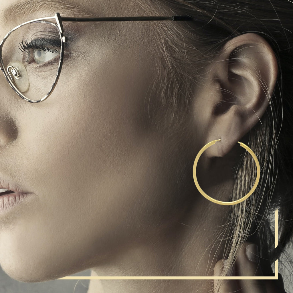 14K Gold Plated Hoop Women Earrings 2 mm 25 - 70 mm