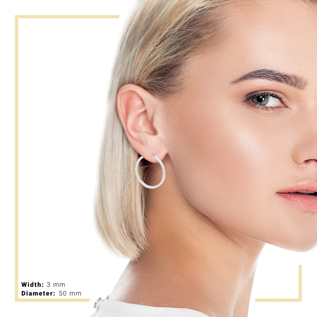 Silver Hoops Women Hip Hop Earrings 3 mm 25 - 70 mm