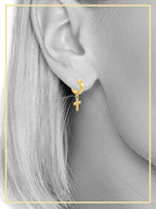 Cross Pendant Huggie Hoops 14K Gold Plated Silver Black Earrings