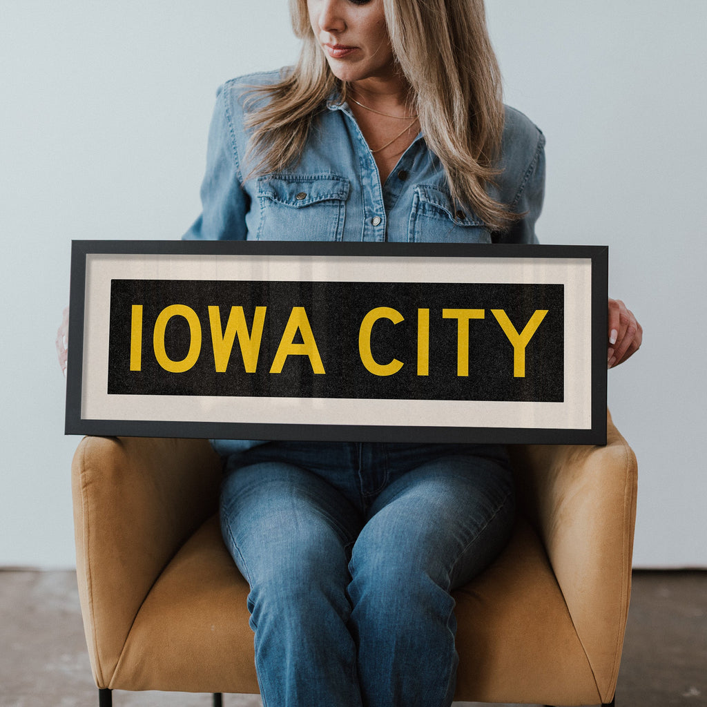 Framed Iowa City Black and Gold Bus Scroll