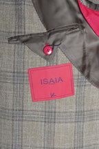 Isaia Double Breasted Double Windowpane Wool-Silk-Linen Suit