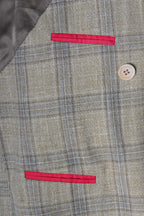 Isaia Double Breasted Double Windowpane Wool-Silk-Linen Suit