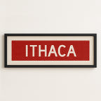 Framed Ithaca Red and White Bus Scroll