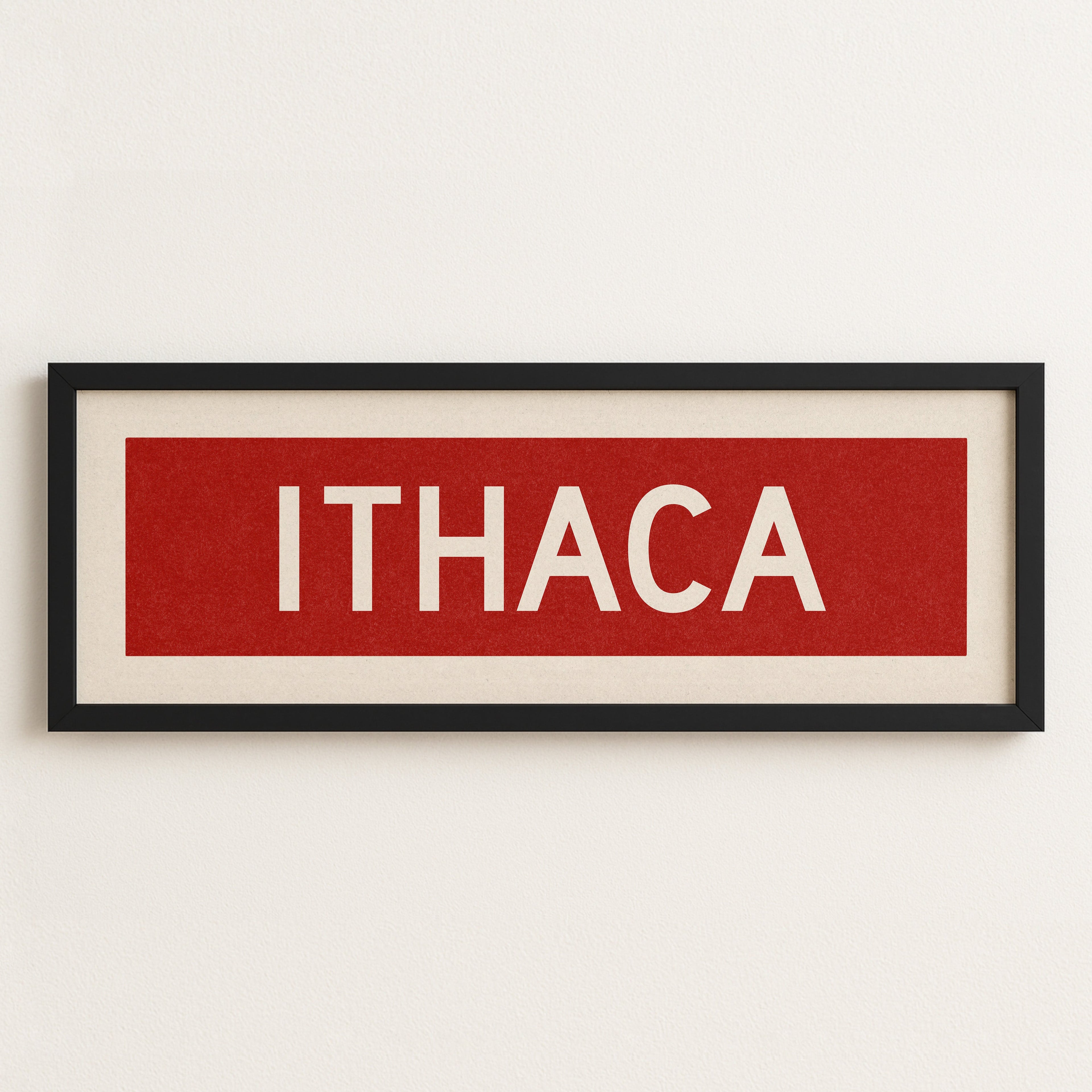 Framed Ithaca Red and White Bus Scroll