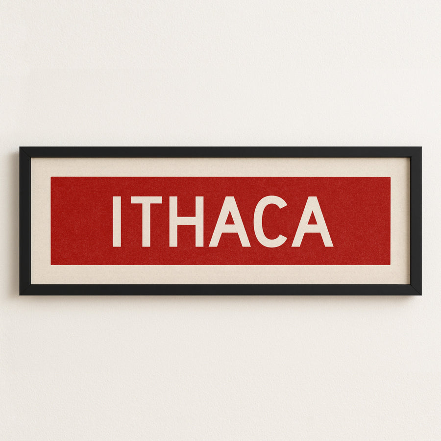 Framed Ithaca Red and White Bus Scroll
