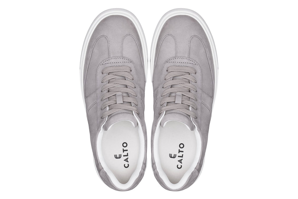 CALTO - J2202 - 2.6 Inches Taller (Grey/White Sole) - Lightweight Nubuck Sneakers