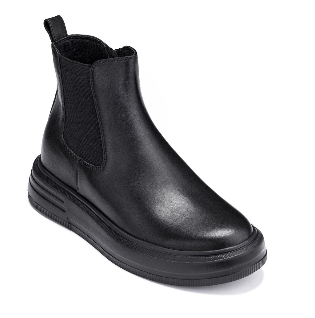 CALTO - J24810 - 3 Inches Taller (Noir) - Lightweight Smooth Nappa Chelsea Zipper Boots