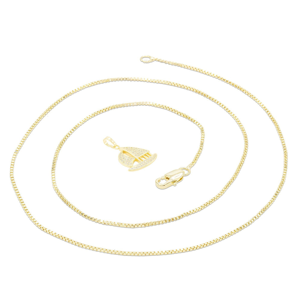 Cubic Zirconia Sail Boat Pendant 14K Gold Filled Necklace Set