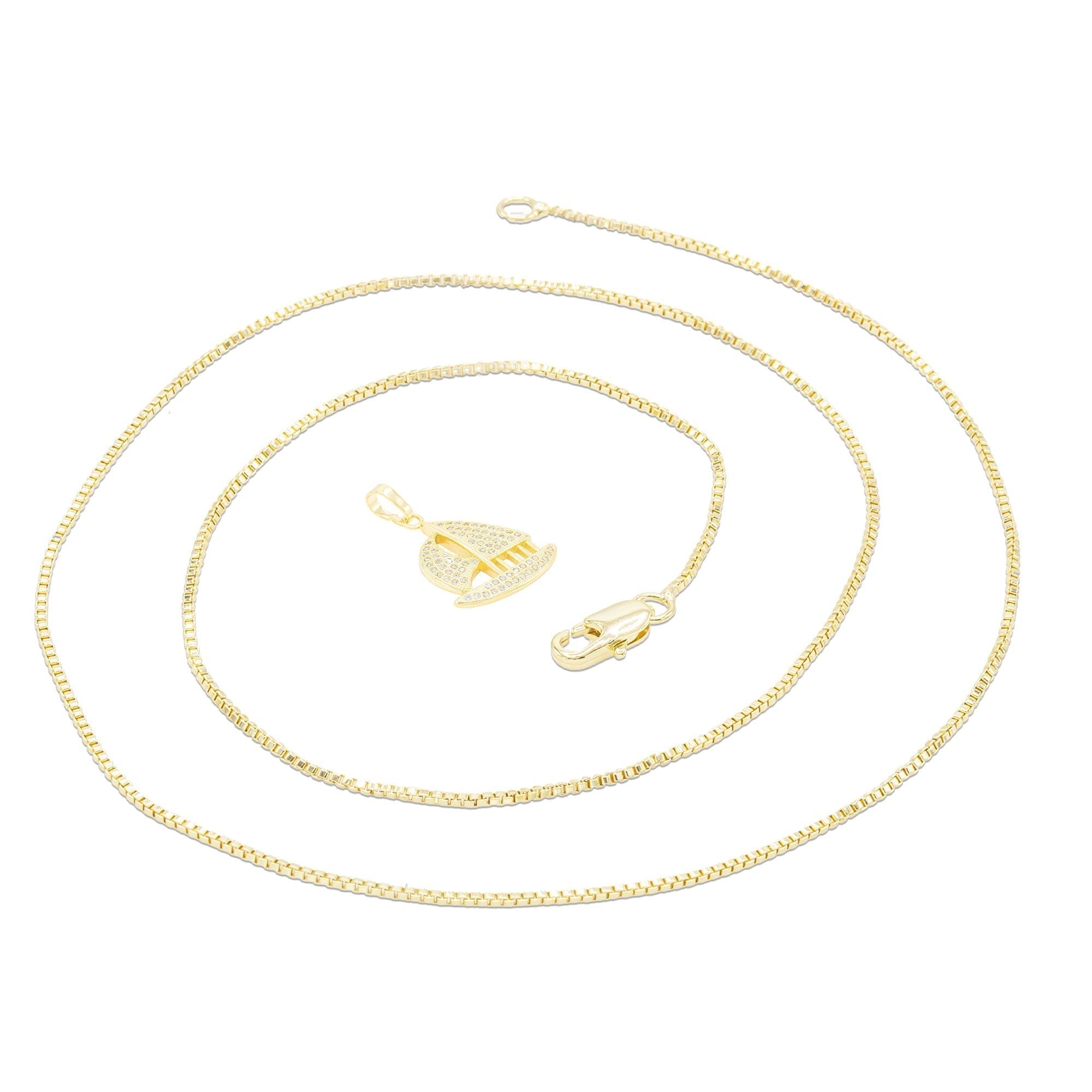 Cubic Zirconia Sail Boat Pendant 14K Gold Filled Necklace Set