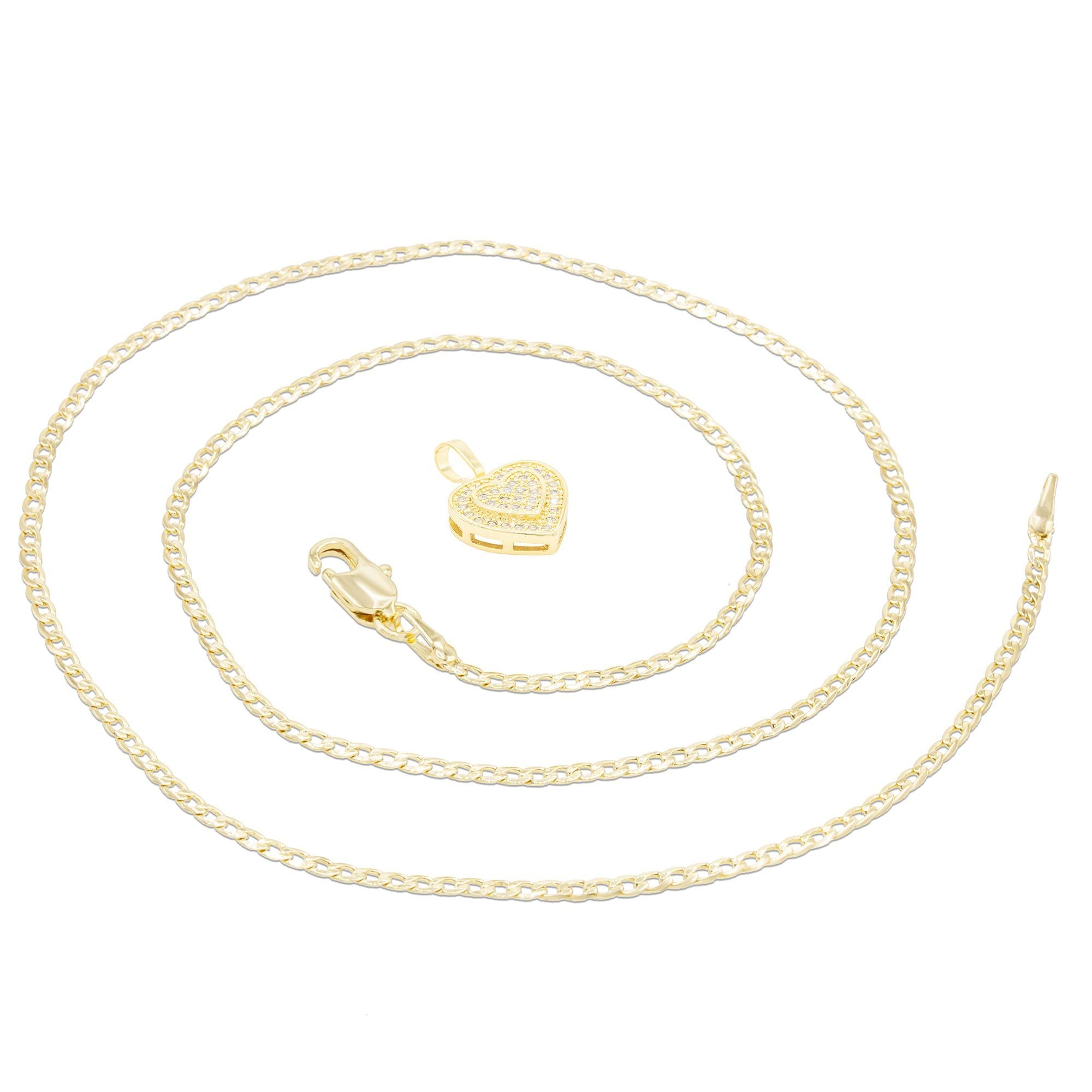 Cubic Zirconia 14K Gold Filled Two-Ply Heart Pendant Necklace Set